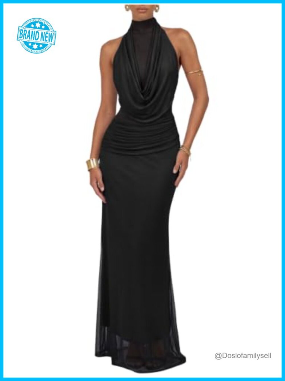 Women's Halter Backless Ruched Mermaid Formal Maxi Dress Sleeveless